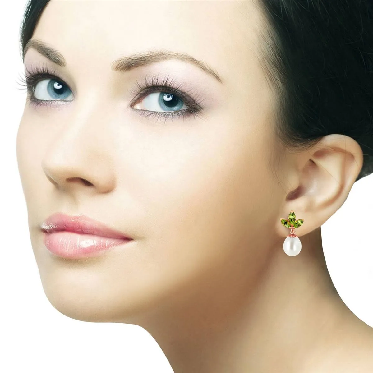 14K Solid Rose Gold Dangling Earrings w/ Pearls & Peridots