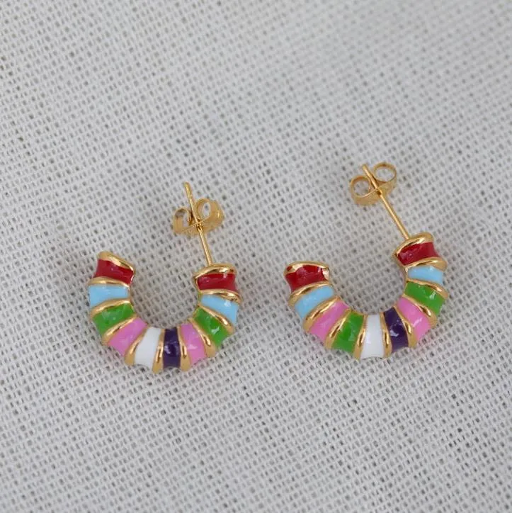 18K Gold-Filled Enamel Earrings for Women