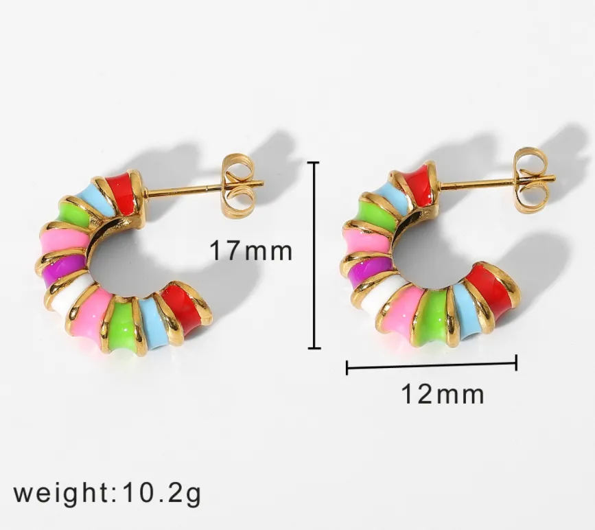 18K Gold-Filled Enamel Earrings for Women