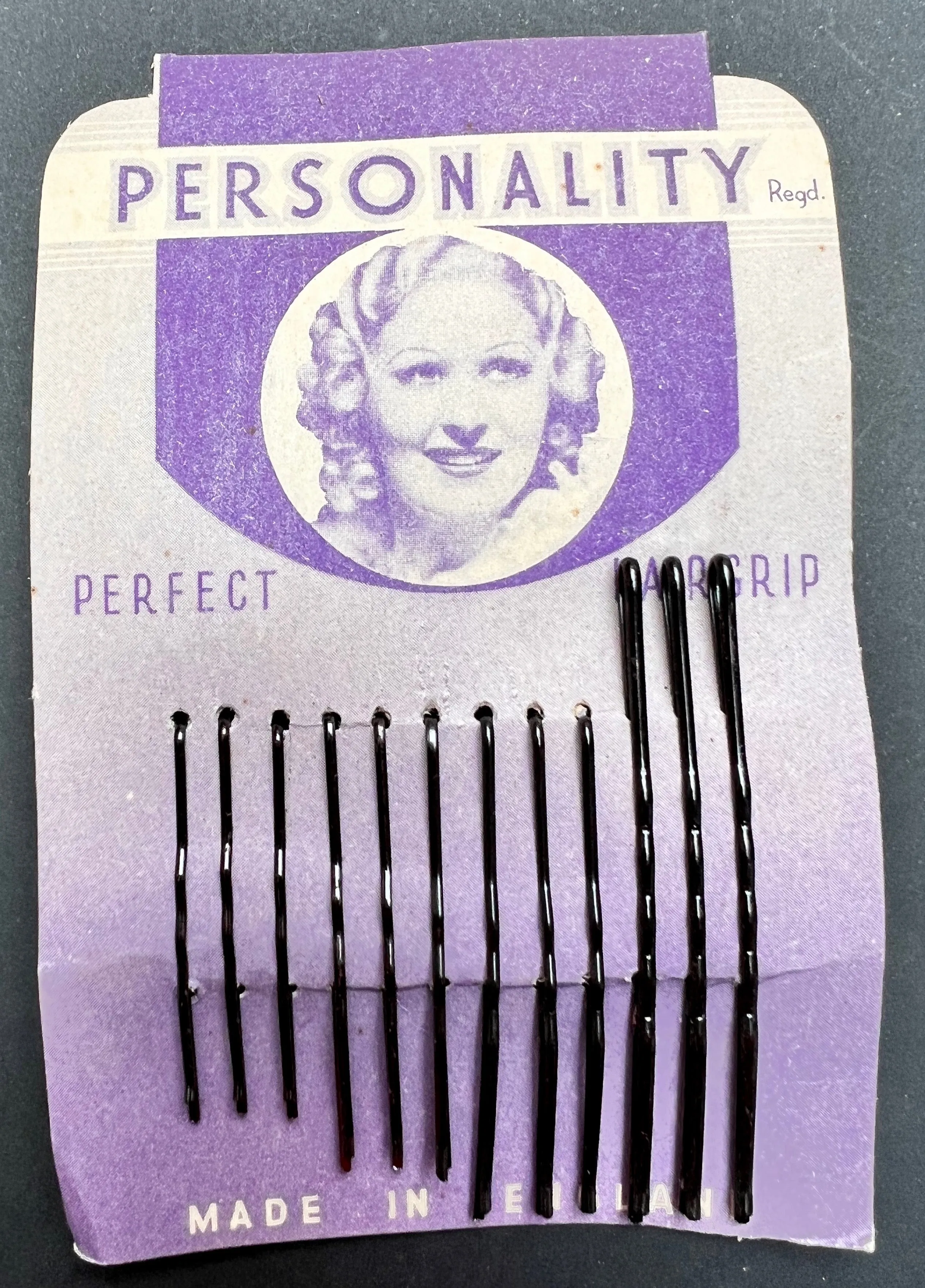 1940s "PERSONALITY "Perfect Grip" Hair Pin Display Card