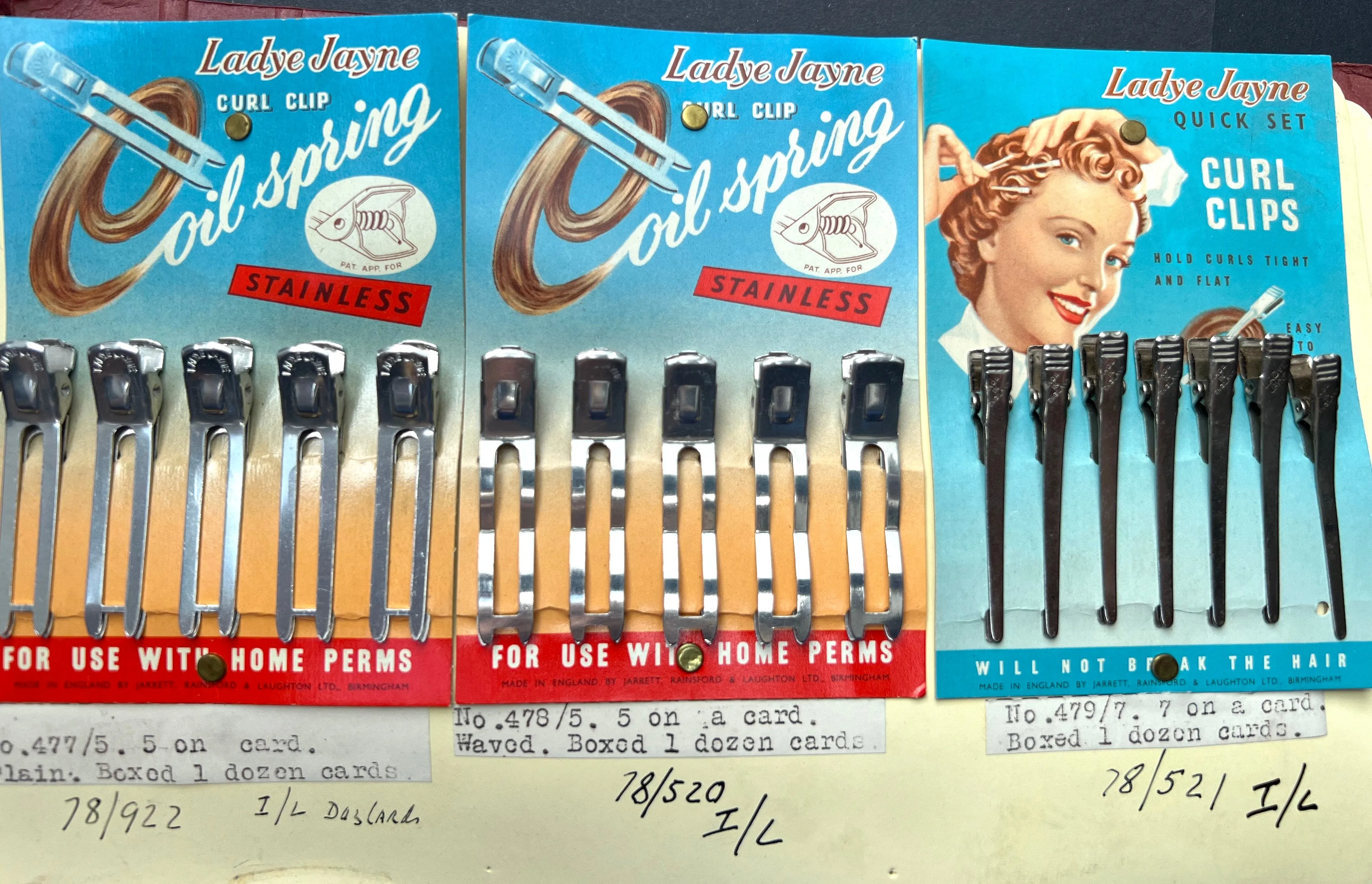 1940s Salesman's Sample Book of Hair Clips, Pins and Rollers (Some Missing)