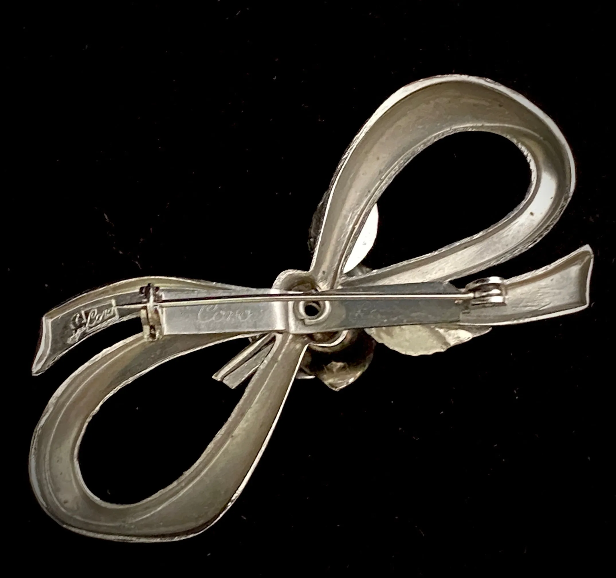 1950s Coro Pegasus Silver Bow Brooch