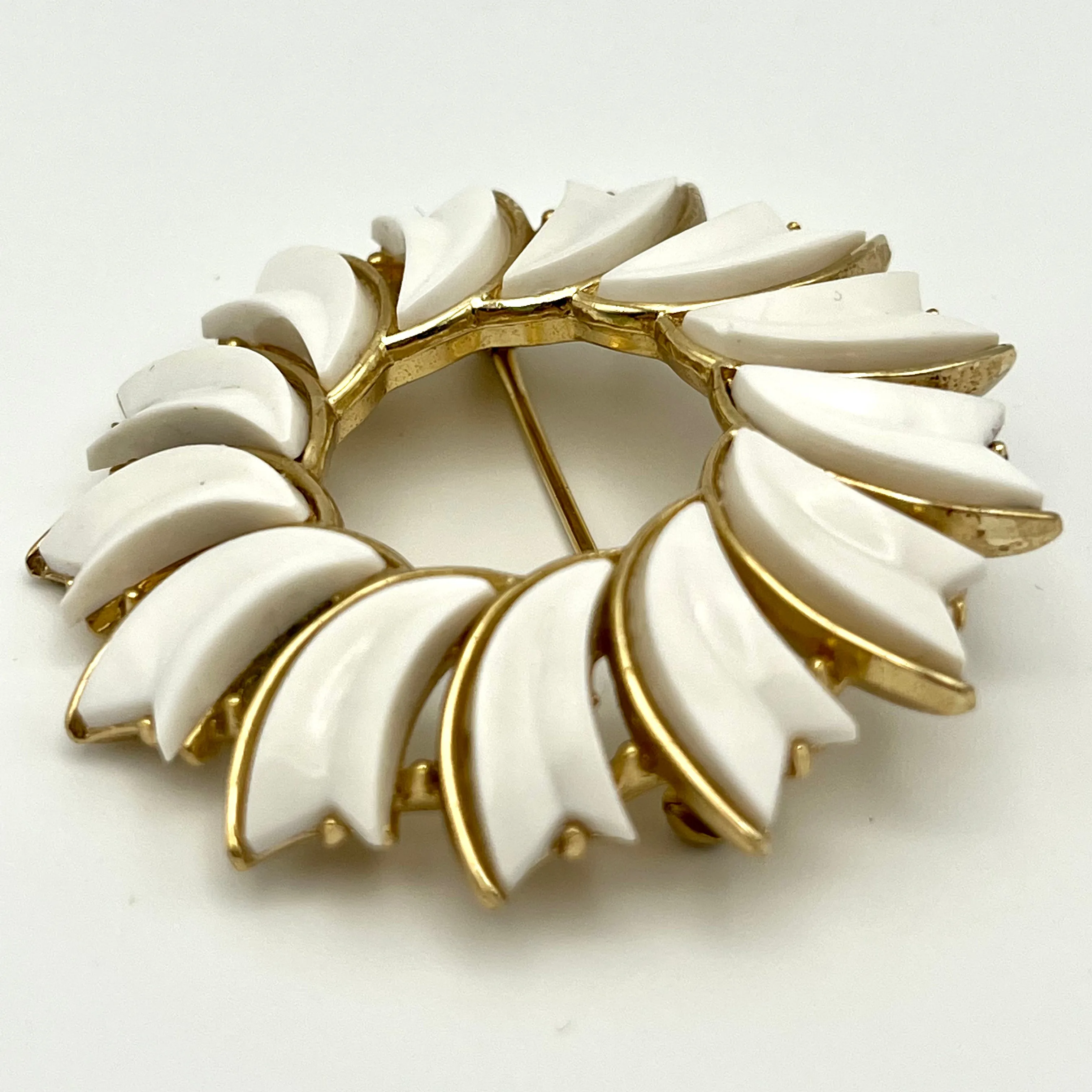 1960s Crown Trifari White Thermoset Brooch