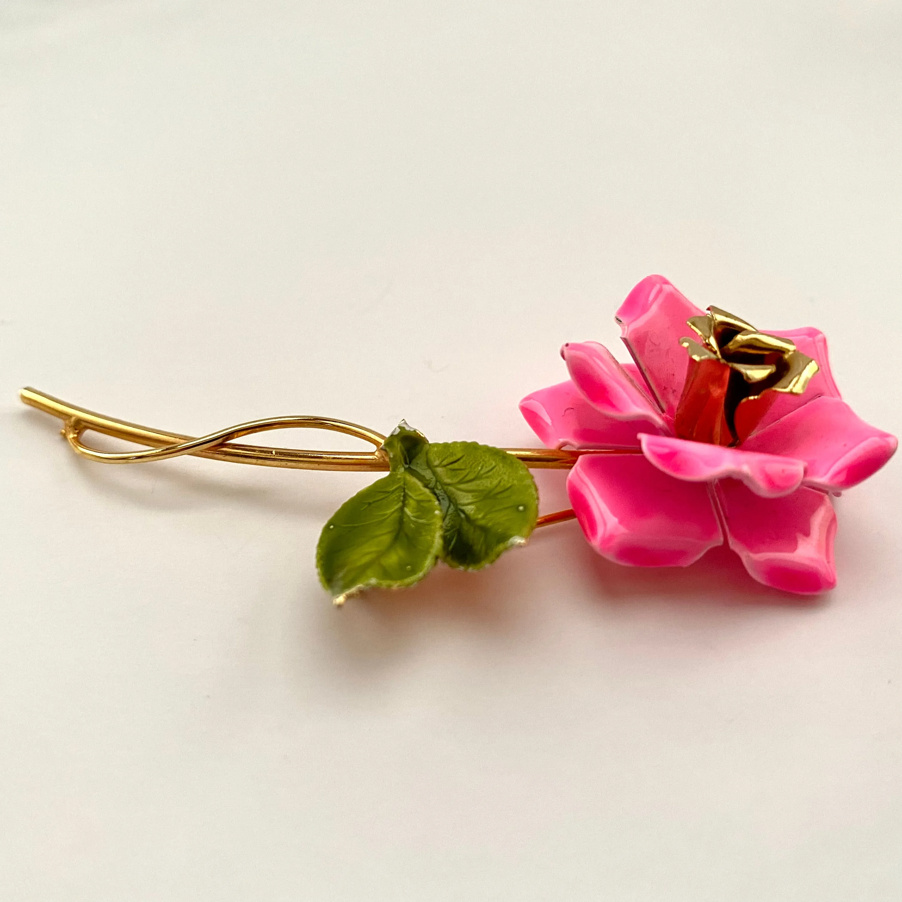 1960s Enamel Rose Brooch