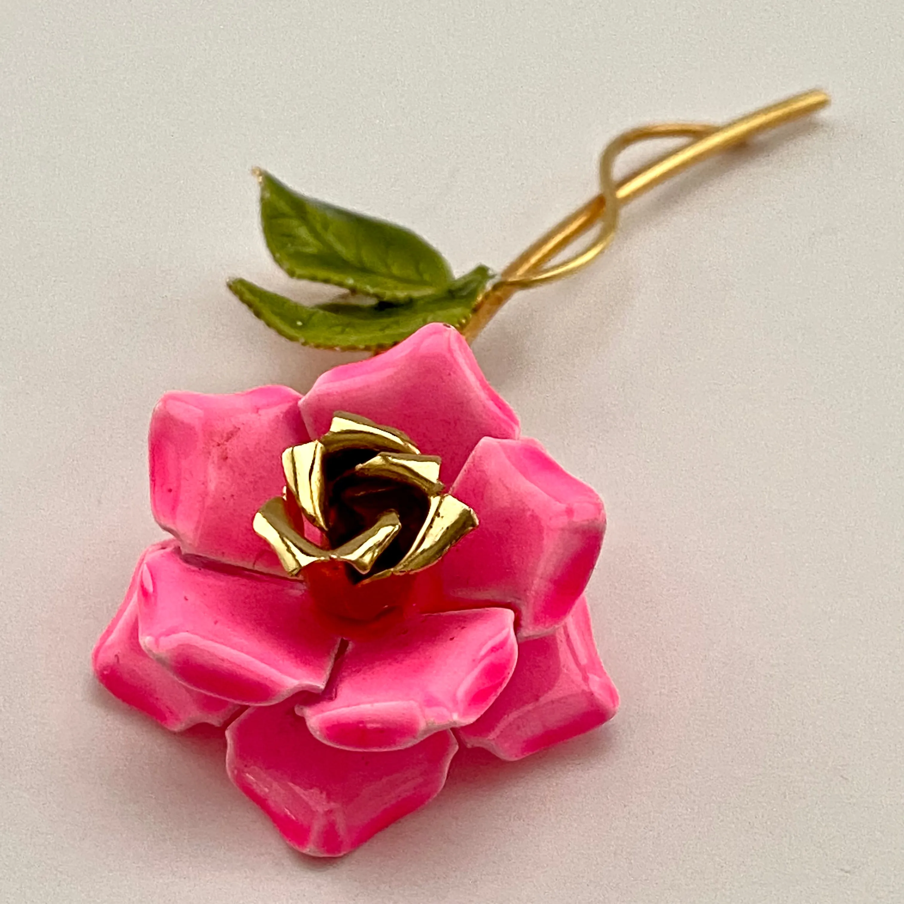 1960s Enamel Rose Brooch