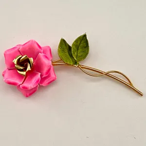 1960s Enamel Rose Brooch