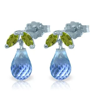 3.4 Carat 14K Solid White Gold Stud Earrings Peridot Blue Topaz