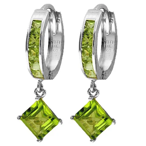 4 Carat 14K Solid Yellow Gold Hoop Earrings Dangling Peridot