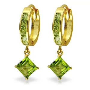 4 Carat 14K Solid Yellow Gold Hoop Earrings Dangling Peridot