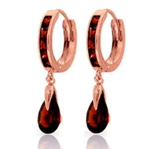 4.3 Carat 14K Solid Rose Gold Hoop Earrings Dangling Garnet