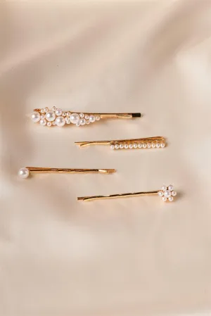 4pcs Gold Pearled Flower Bobby Pins