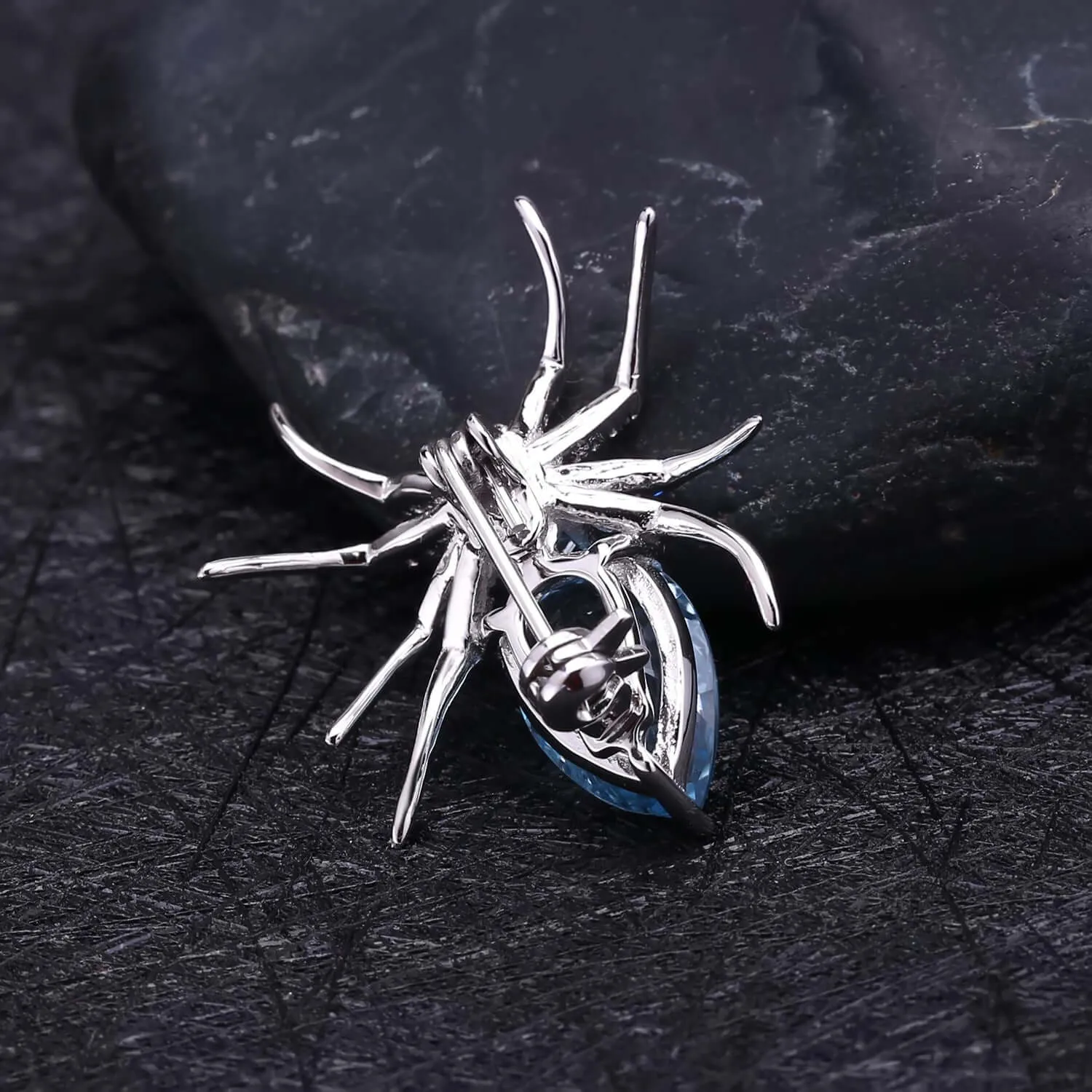 925 Silver Blue Topaz Spider Brooch