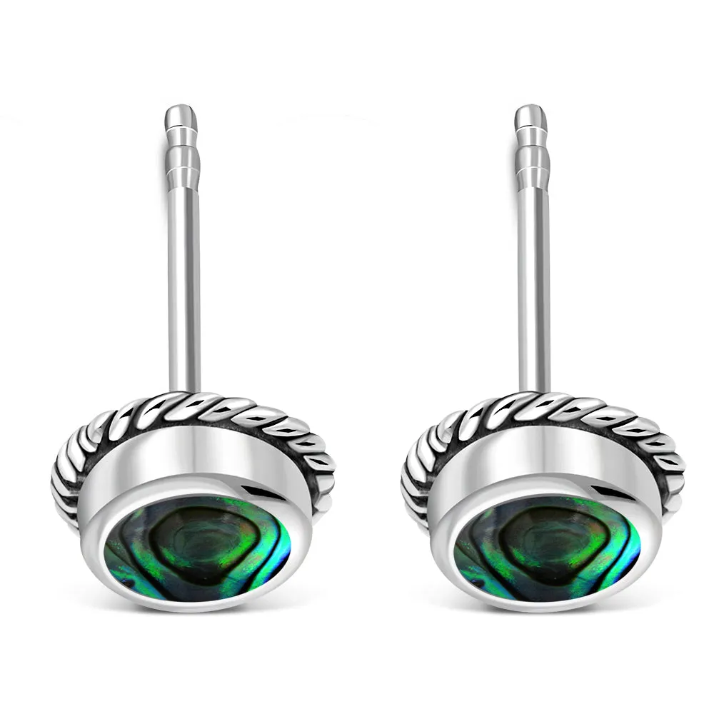 Abalone Shell Round Stud Silver Earrings