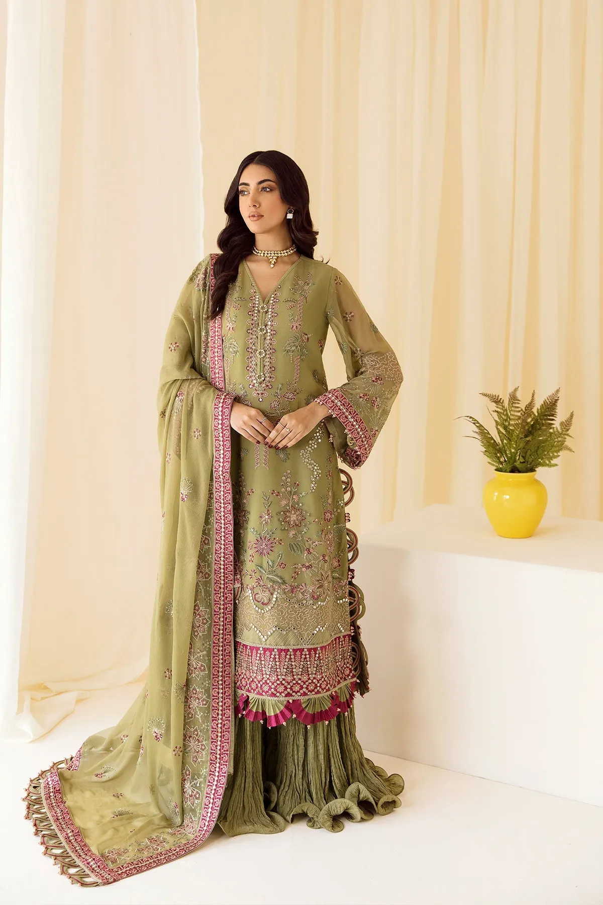 Alizeh Rang-e-Mehr Formal Collection – Embroidered Chiffon Pistachio - V14D04