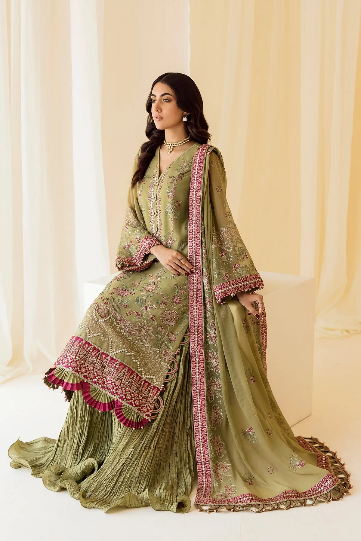 Alizeh Rang-e-Mehr Formal Collection – Embroidered Chiffon Pistachio - V14D04