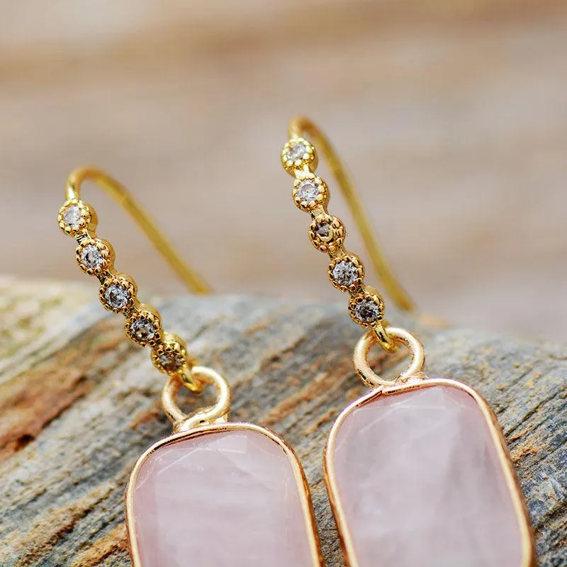 'Allyra' Rose Quartz Dangle Earrings