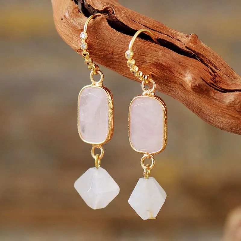 'Allyra' Rose Quartz Dangle Earrings