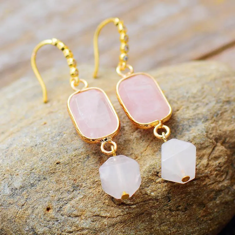 'Allyra' Rose Quartz Dangle Earrings