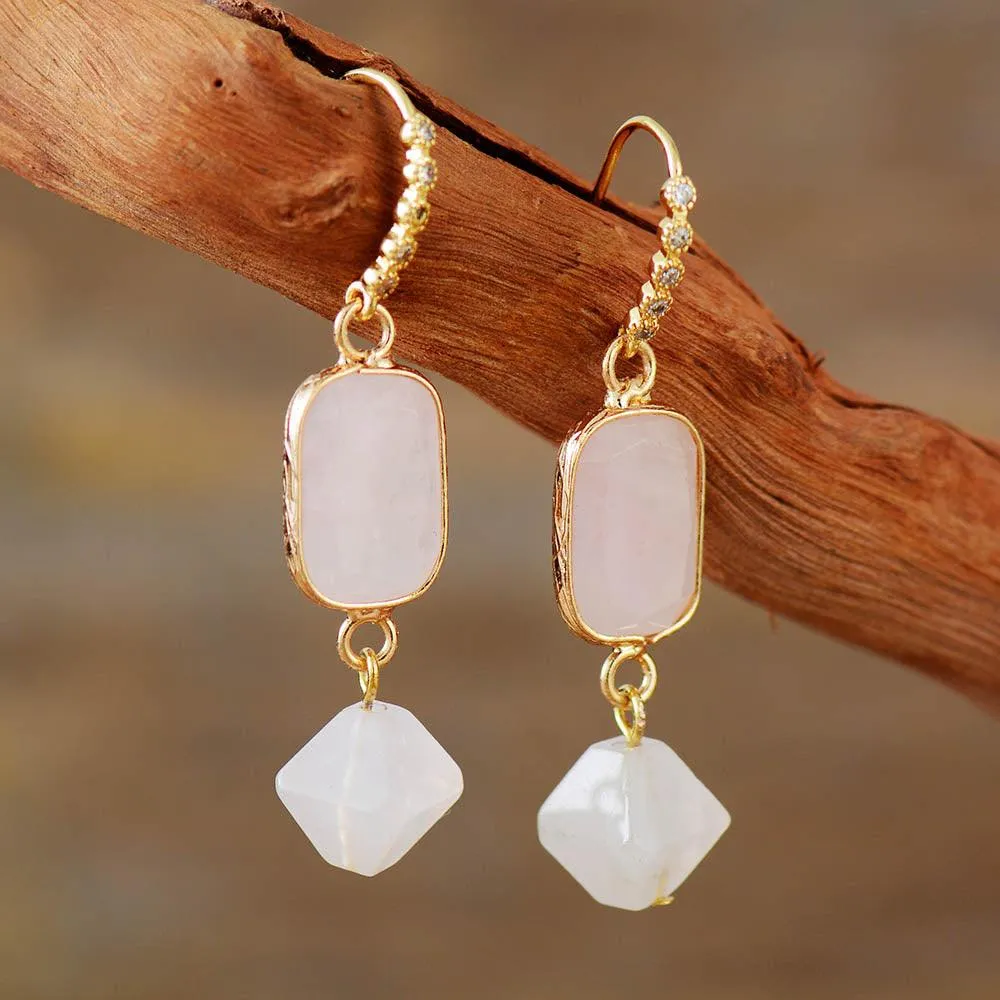 'Allyra' Rose Quartz Dangle Earrings