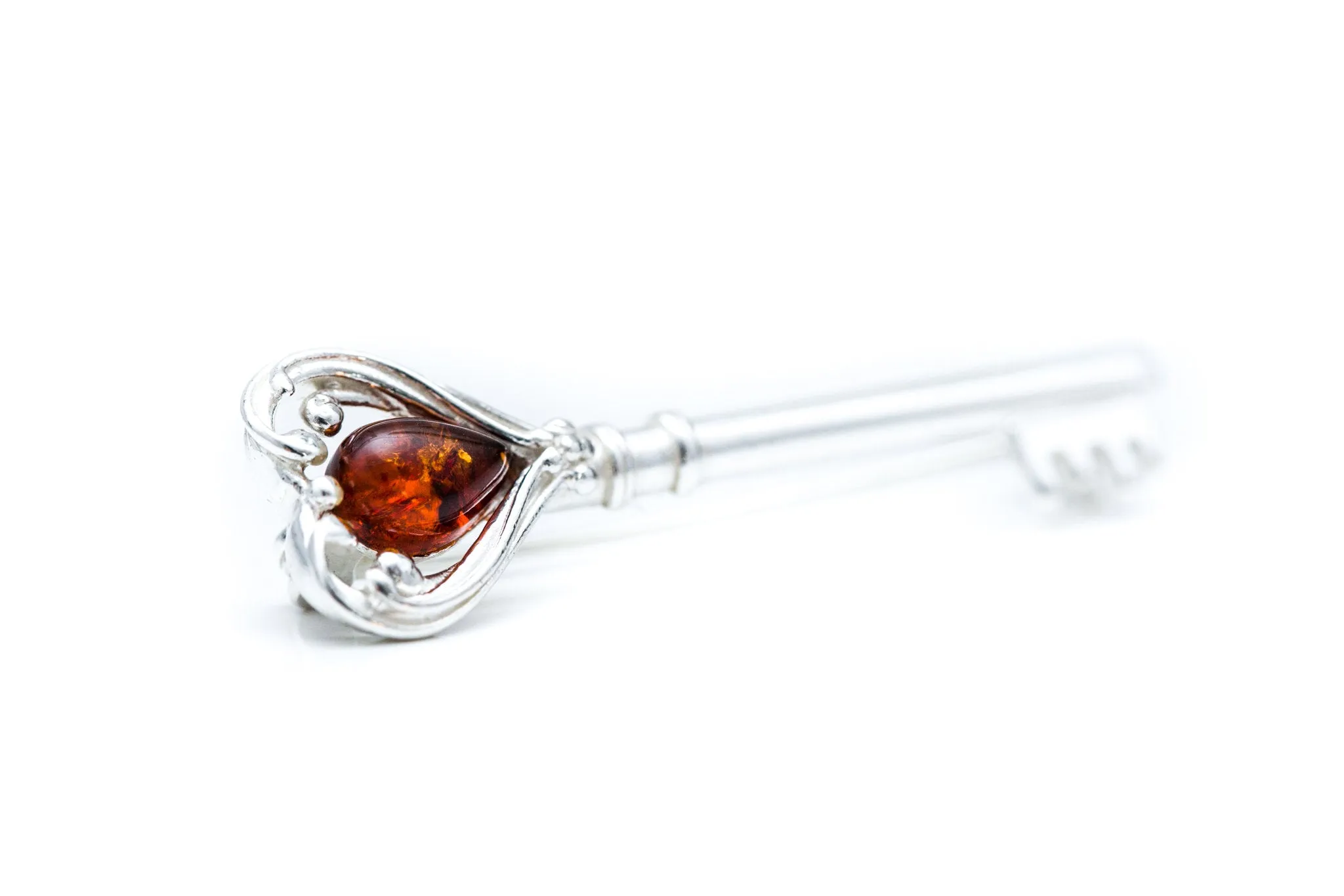 Amber Love Heart Key Brooch