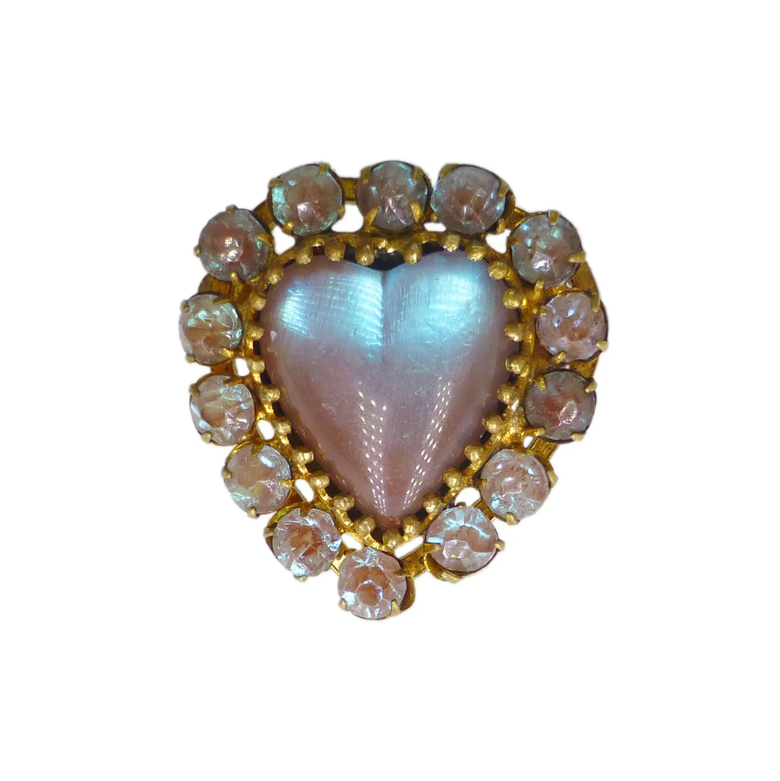 Antique Edwardian Saphiret Glass Heart Brooch