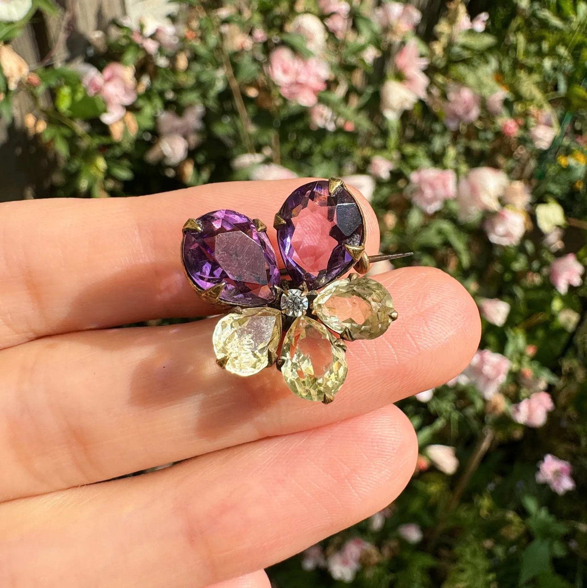 Antique Victorian Glass Pansy Brooch