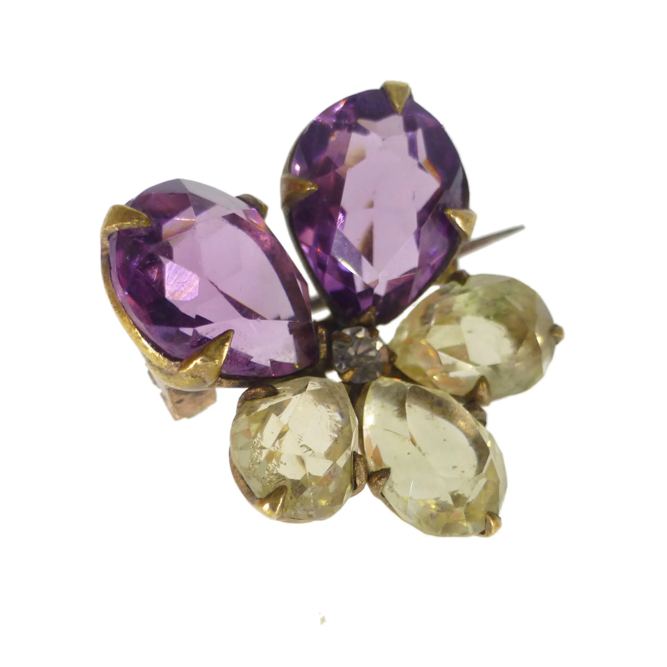 Antique Victorian Glass Pansy Brooch