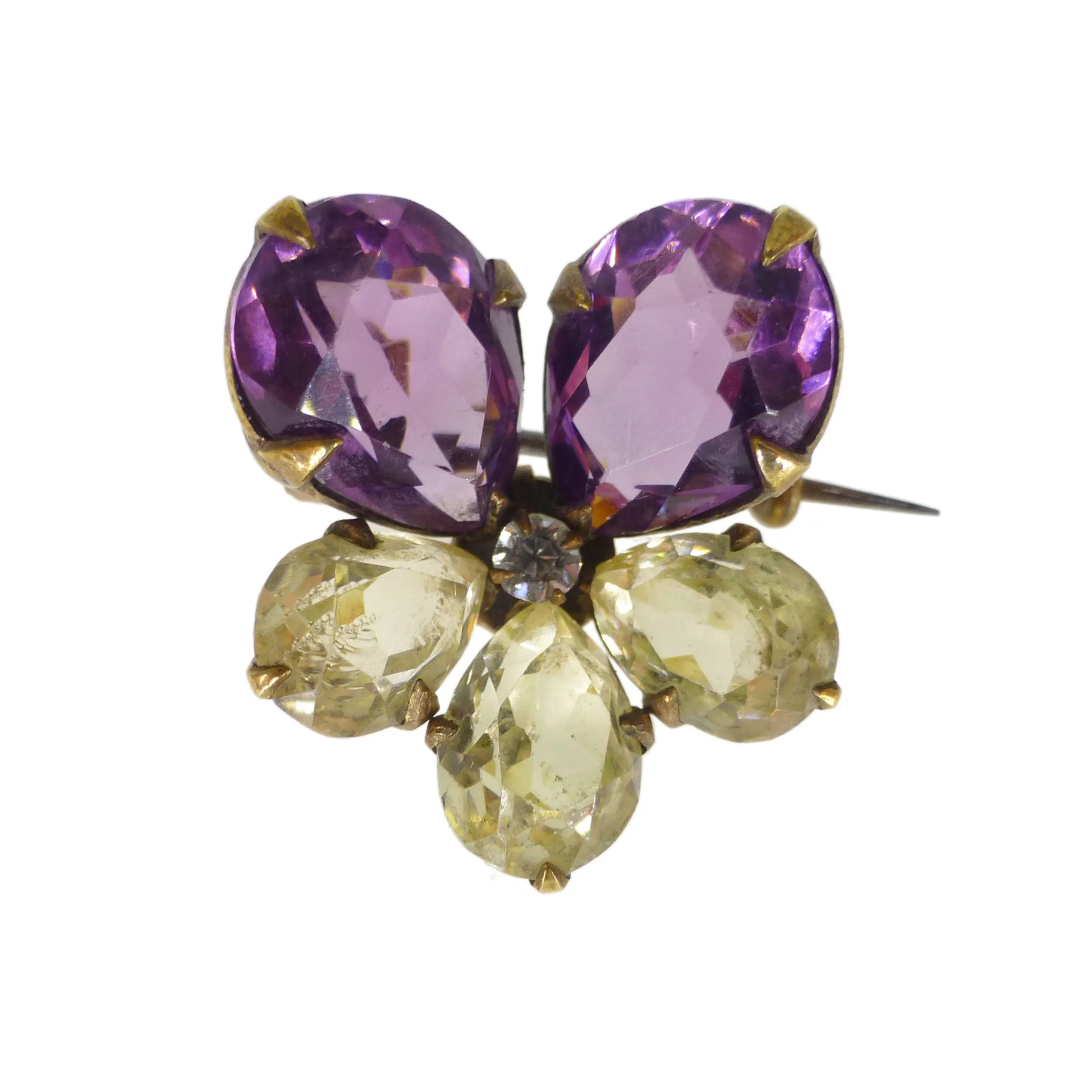 Antique Victorian Glass Pansy Brooch