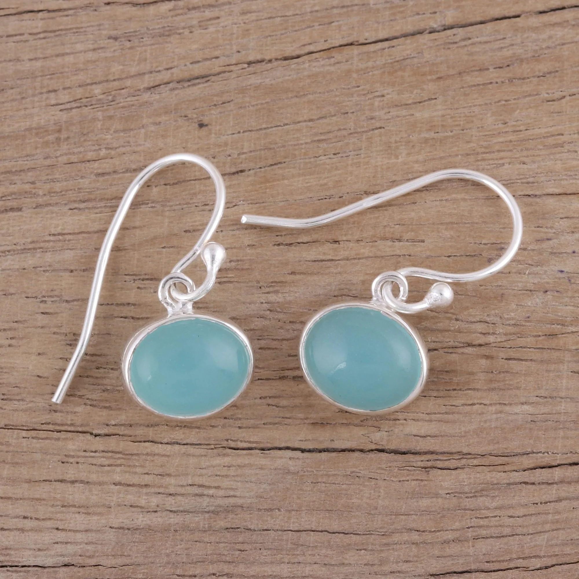 Aqua Aurora Aqua Blue Chalcedony and Silver Dangle Earrings