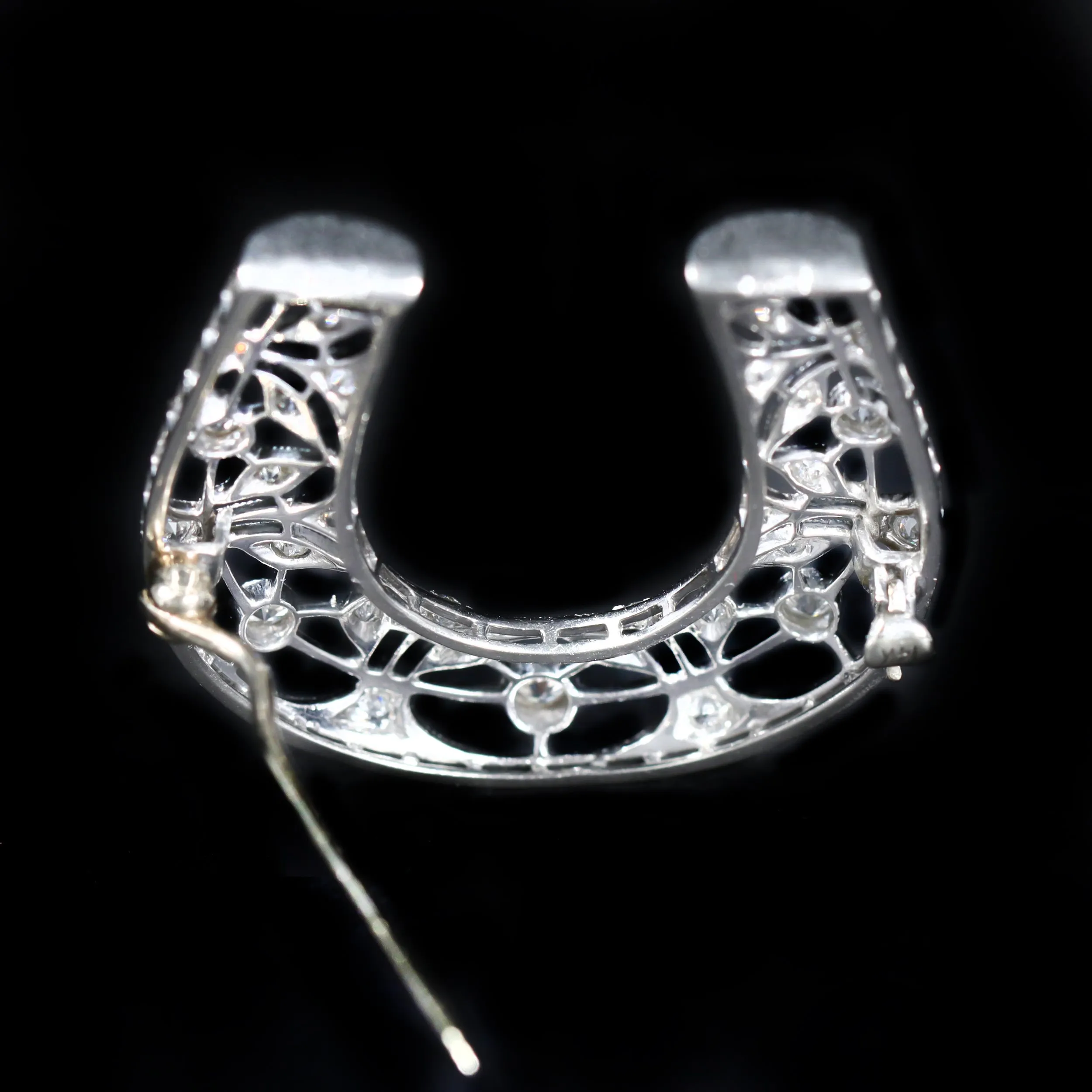 Art Deco Diamond Filigree Horseshoe Brooch