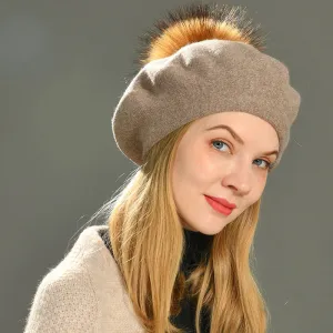 Autumn Winter Berets Hat Women Casual Knitted Wool Beret Wit