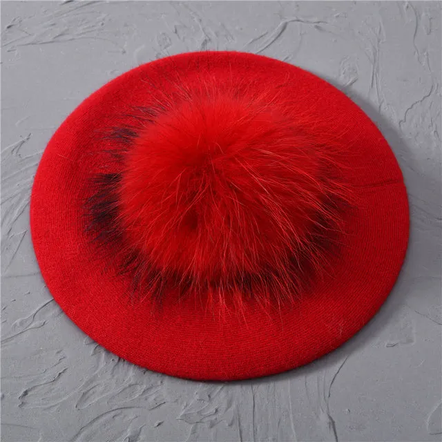 Autumn Winter Berets Hat Women Casual Knitted Wool Beret Wit