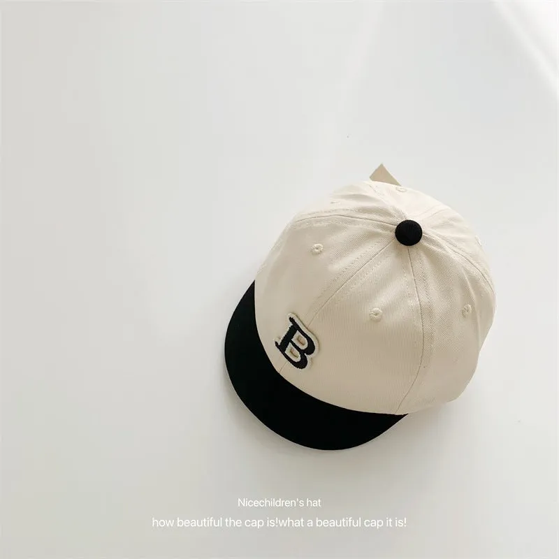 B letter short brim color block children's baseball cap washed soft top children's peaked cap summer casual boy's sun hat