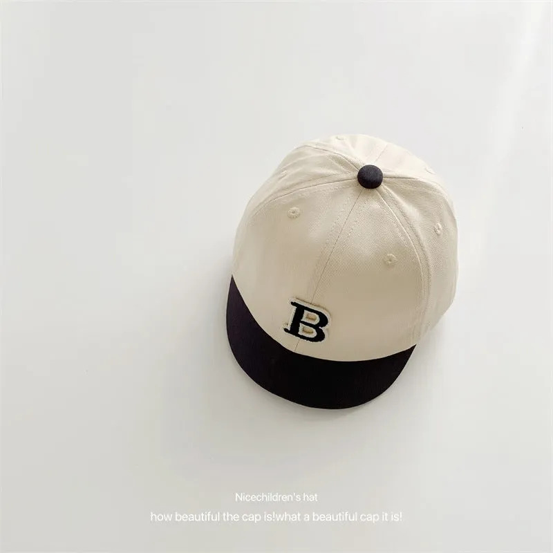 B letter short brim color block children's baseball cap washed soft top children's peaked cap summer casual boy's sun hat