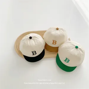 B letter short brim color block children's baseball cap washed soft top children's peaked cap summer casual boy's sun hat