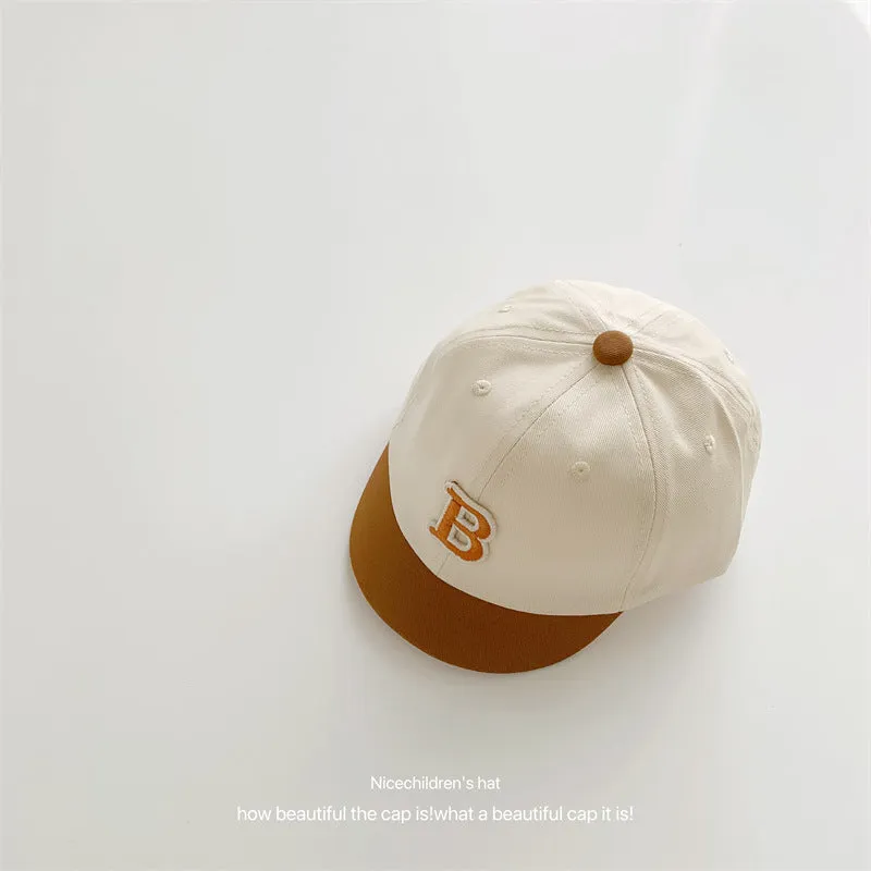 B letter short brim color block children's baseball cap washed soft top children's peaked cap summer casual boy's sun hat