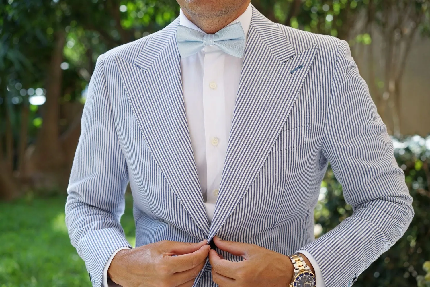 Baby Blue Herringbone Chevron Bow Tie