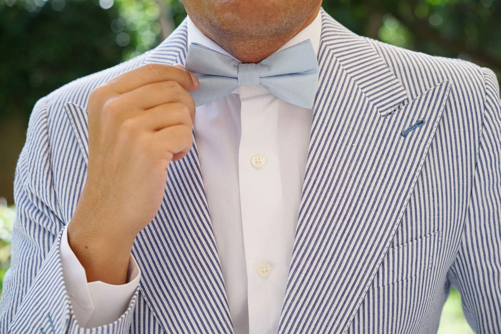 Baby Blue Herringbone Chevron Bow Tie