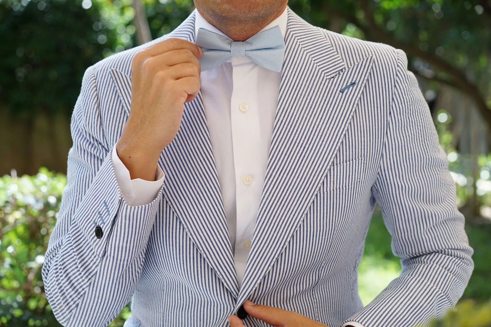 Baby Blue Herringbone Chevron Bow Tie