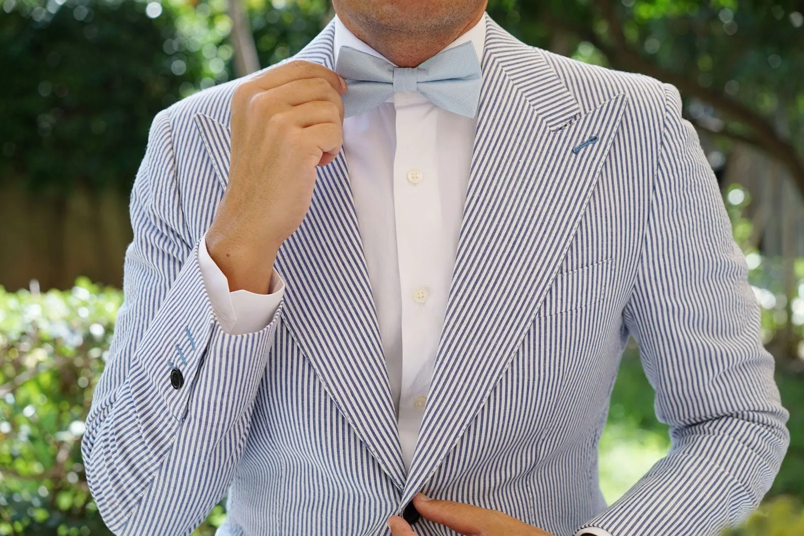 Baby Blue Herringbone Chevron Bow Tie