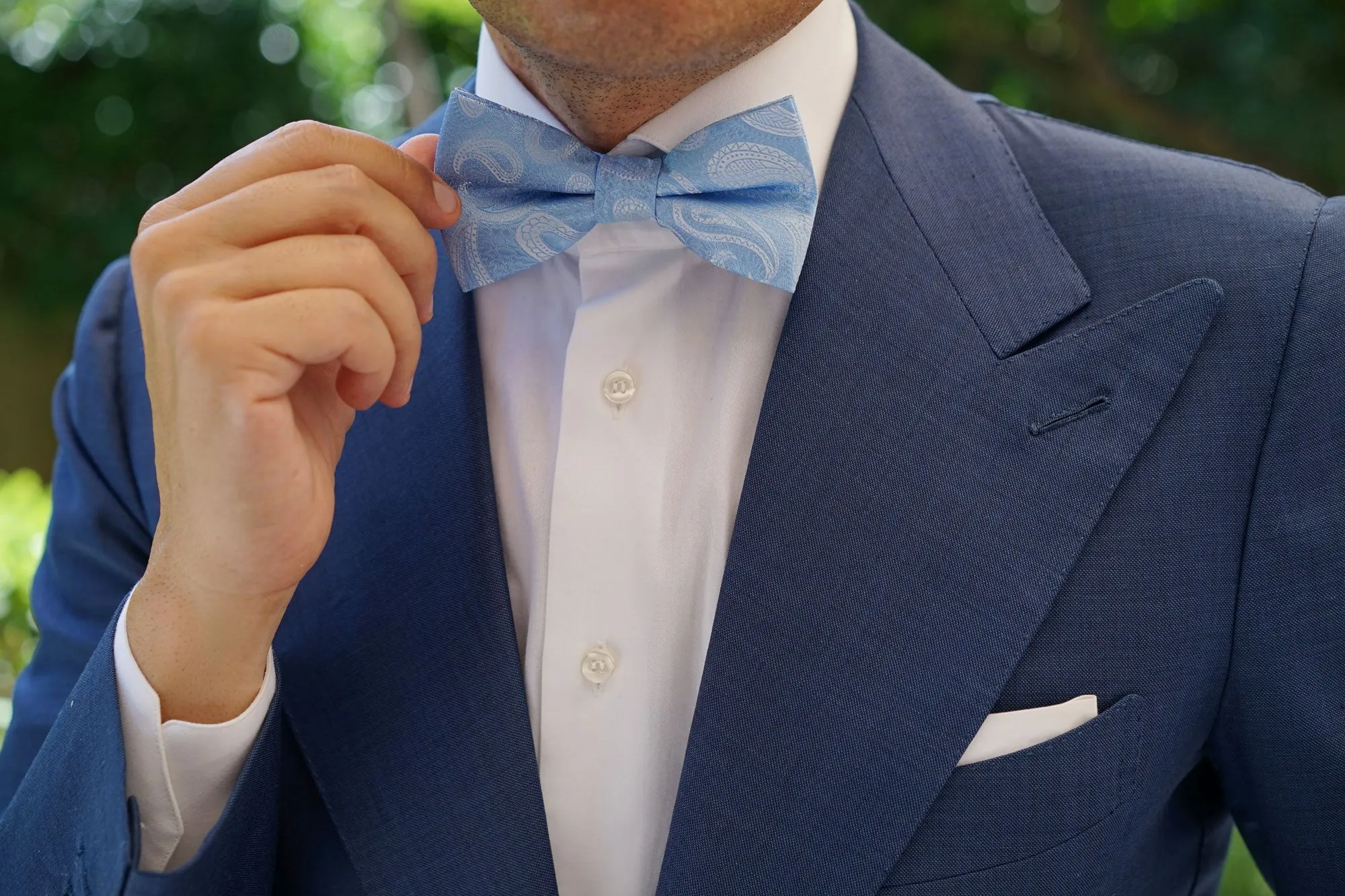 Baby Blue Teardrop Paisley Bow Tie