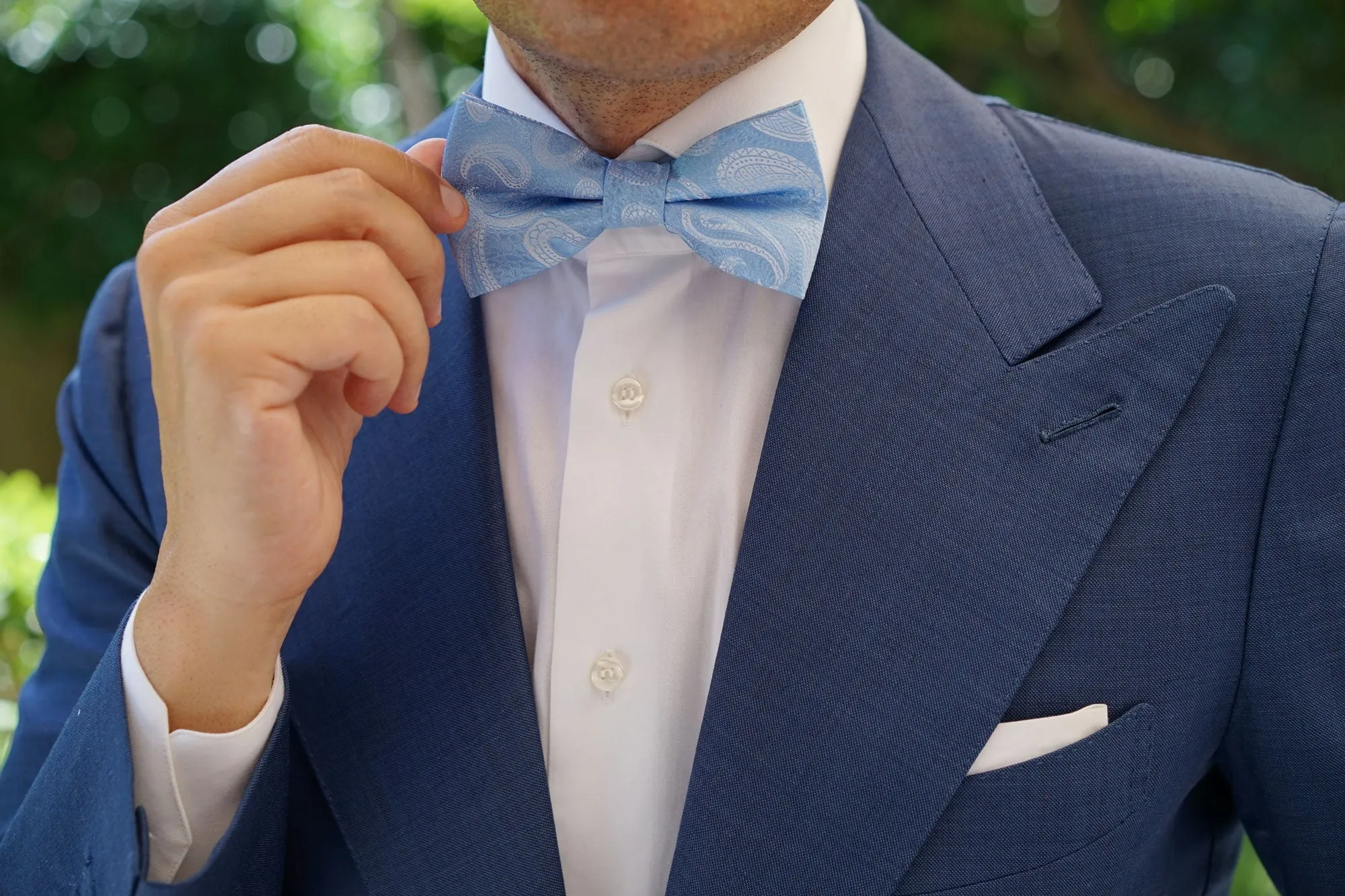 Baby Blue Teardrop Paisley Bow Tie