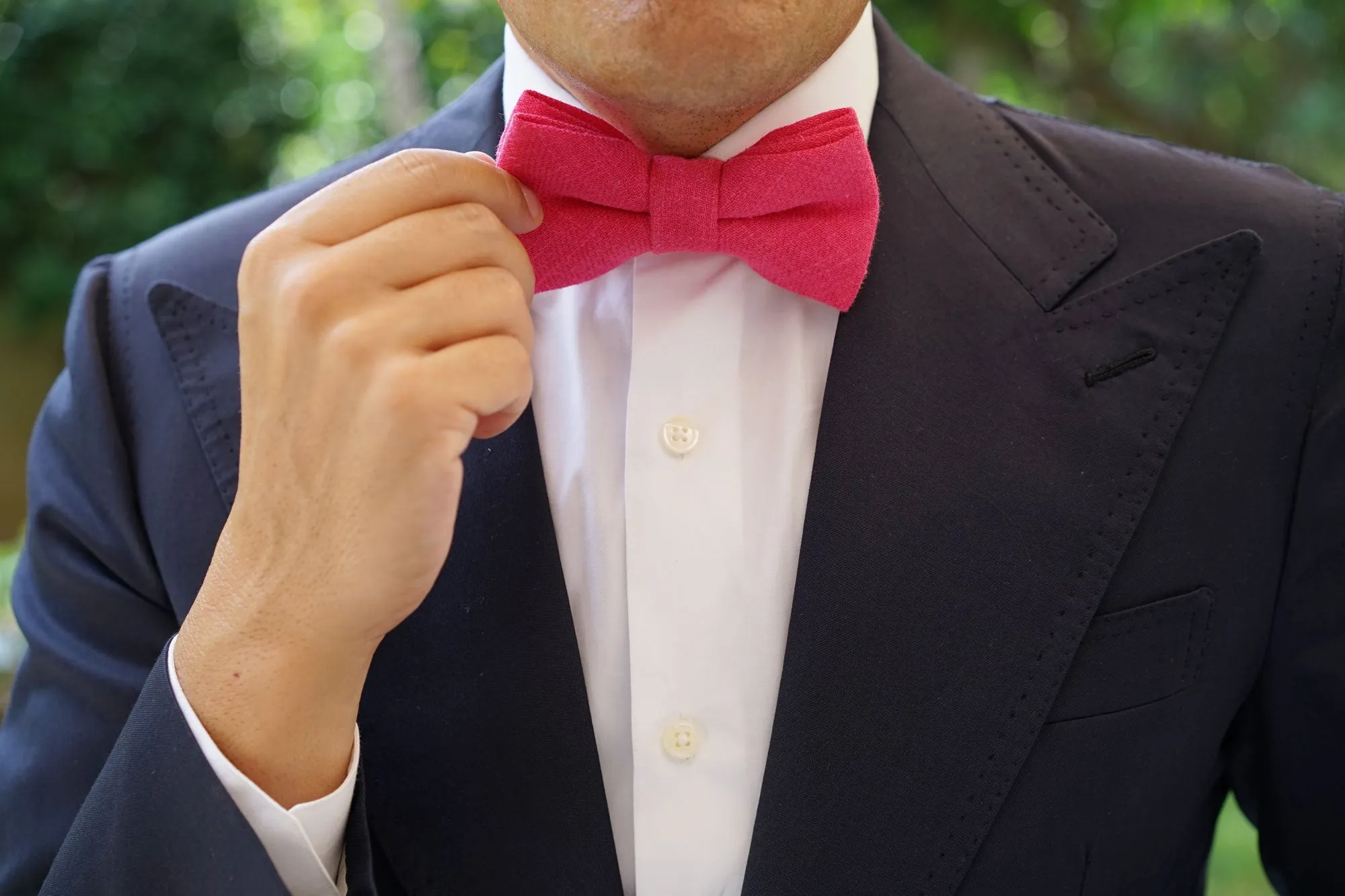 Begonia Hot Pink Linen Bow Tie