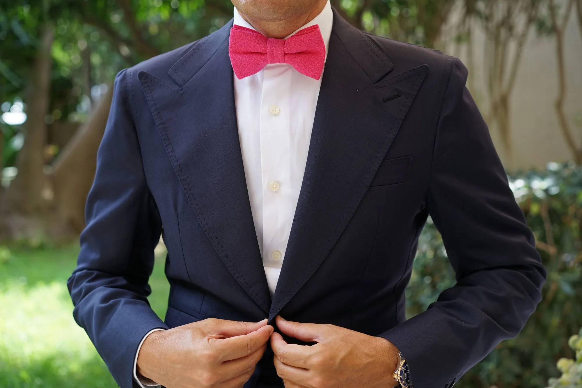 Begonia Hot Pink Linen Bow Tie