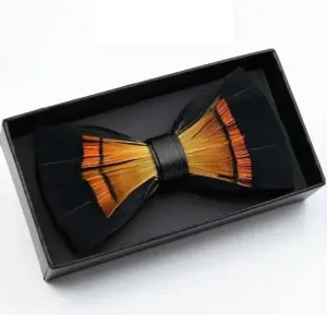 Black & Orange Handmade Feather Bowtie