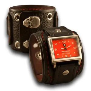 Black Layered Cuff Watch w/ 42mm, Eyelets & Skull Snaps