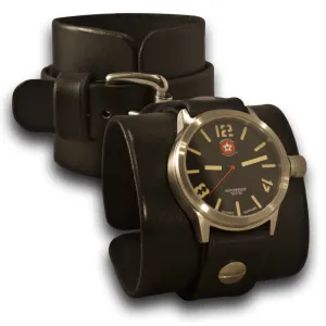 Black Leather Cuff Watch - Stainless 42mm, Sapphire, 10ATM