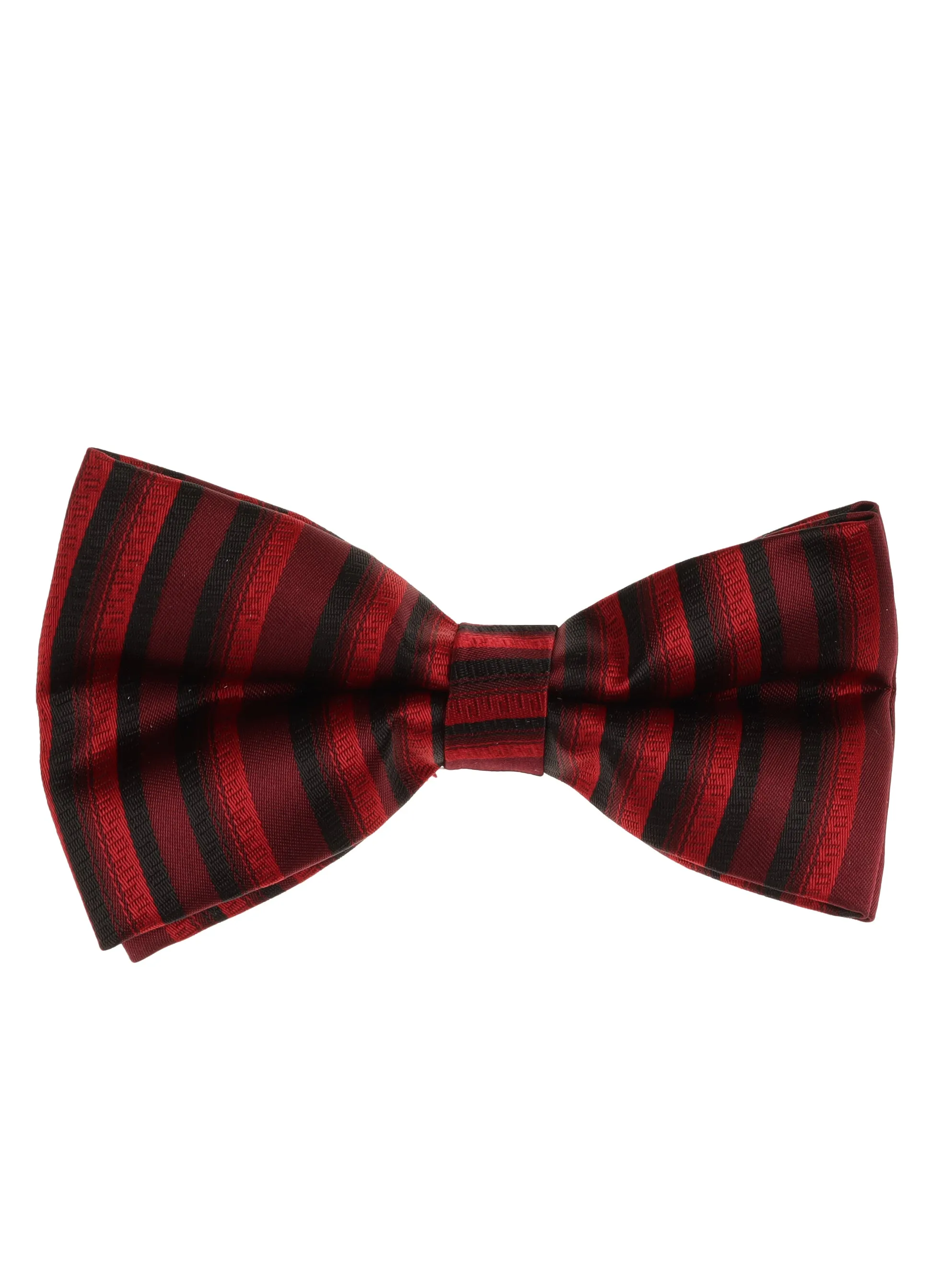 Burgundy, Maroon & Black Stripes Pre-Tied Bow Tie with Matching Pocket Square