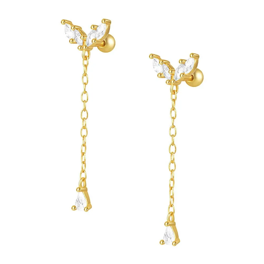 Butterfly with Chain Pendant Ball Back Earrings