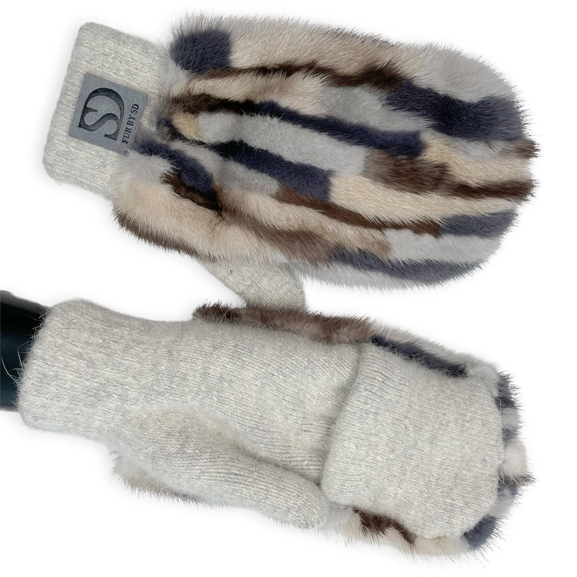 Cashmere And Mink Fur Flip Top Mittens